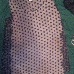 LOFT Purple and Black Blouse with Sheer Polka Dot Design